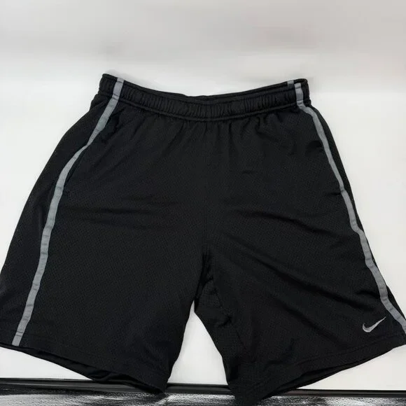 Vintage Nike Mens Sz L Stitched Swoosh Logo Basketball Gym Shorts Black - Picture 2 of 5